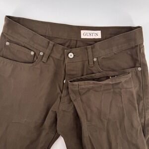 Gustin Slim Fit Pants Mens 35 Brown Cotton Twill Made in USA Button Fly Heritage